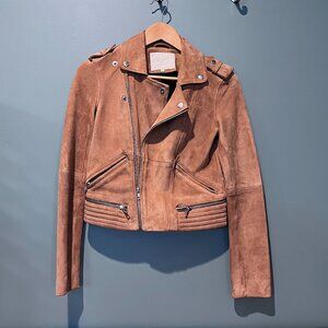 🆕 maje Suede Camel Brown Moto Biker Jacket Sz 36 (XS/Small)